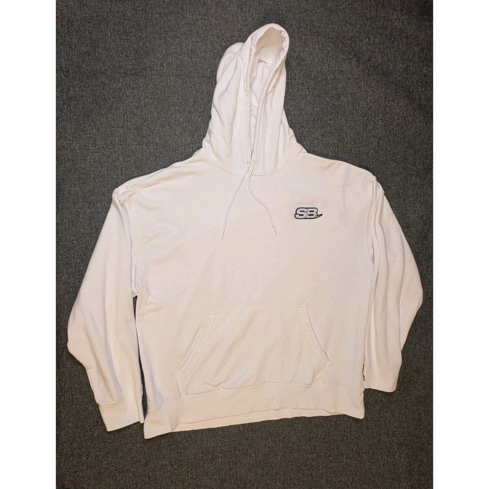 Nike SB Logo Men's XXL Pullover Hoodie White Y2K Skateboarding Cotton Sweatshirt